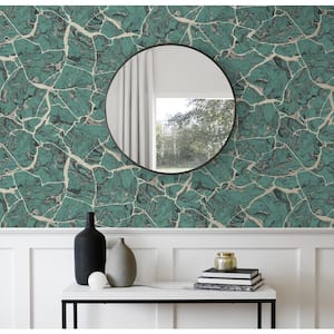 60.75 sq. ft. Metallic Teal Marble Faux Paper Unpasted Wallpaper Roll