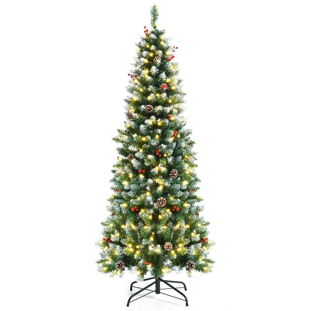 Gymax 6 ft. PreLit Hinged Christmas Tree Artificial Pencil Xmas Tree