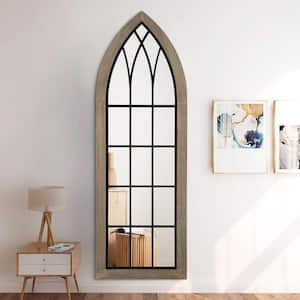 Mid-Century Arch 21 in. W x 64 in. H Wood Framed European-style Window Pane Wall Mirror In Charcoal