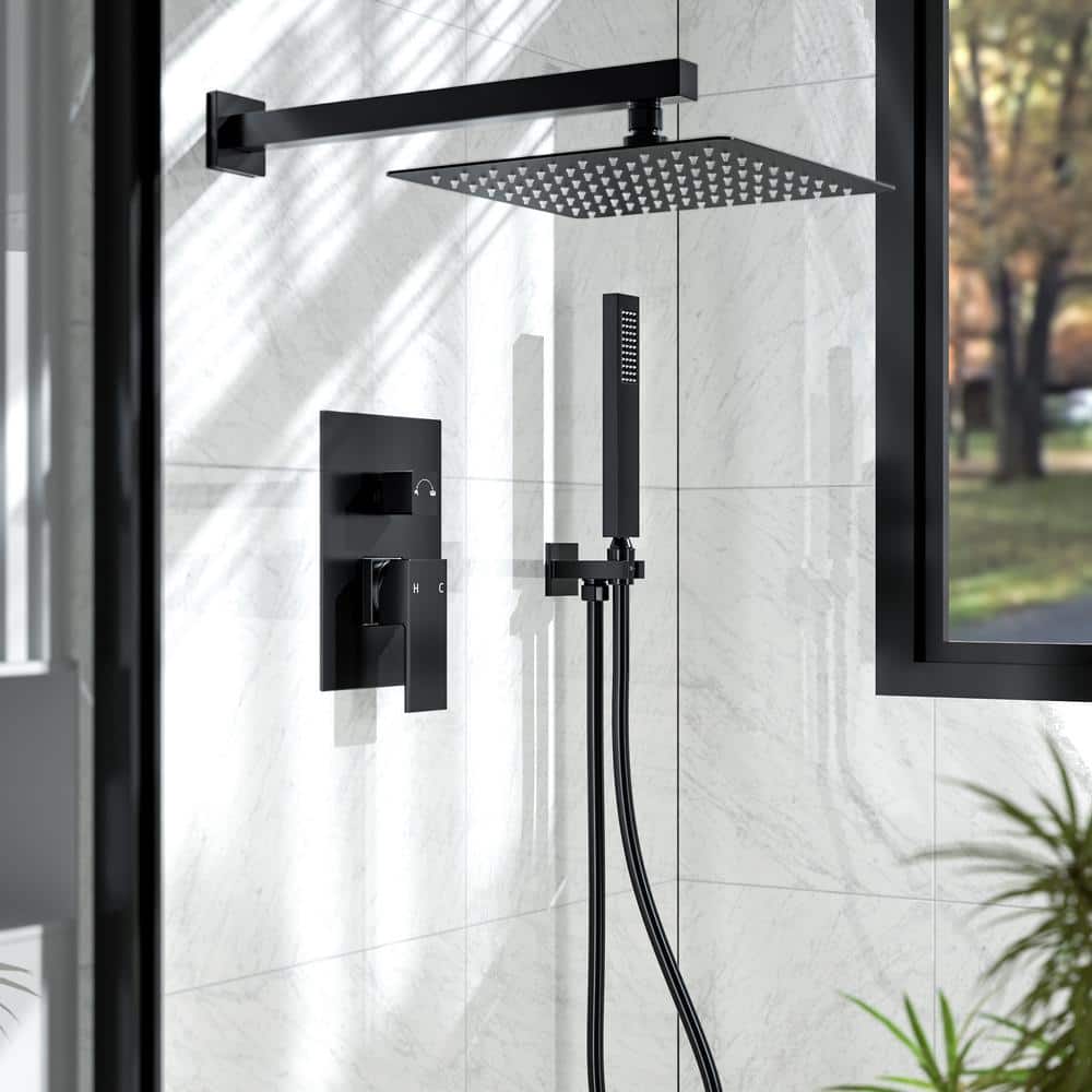 Matte Black 10-Inch Rainfall Shower System with Handheld Spray