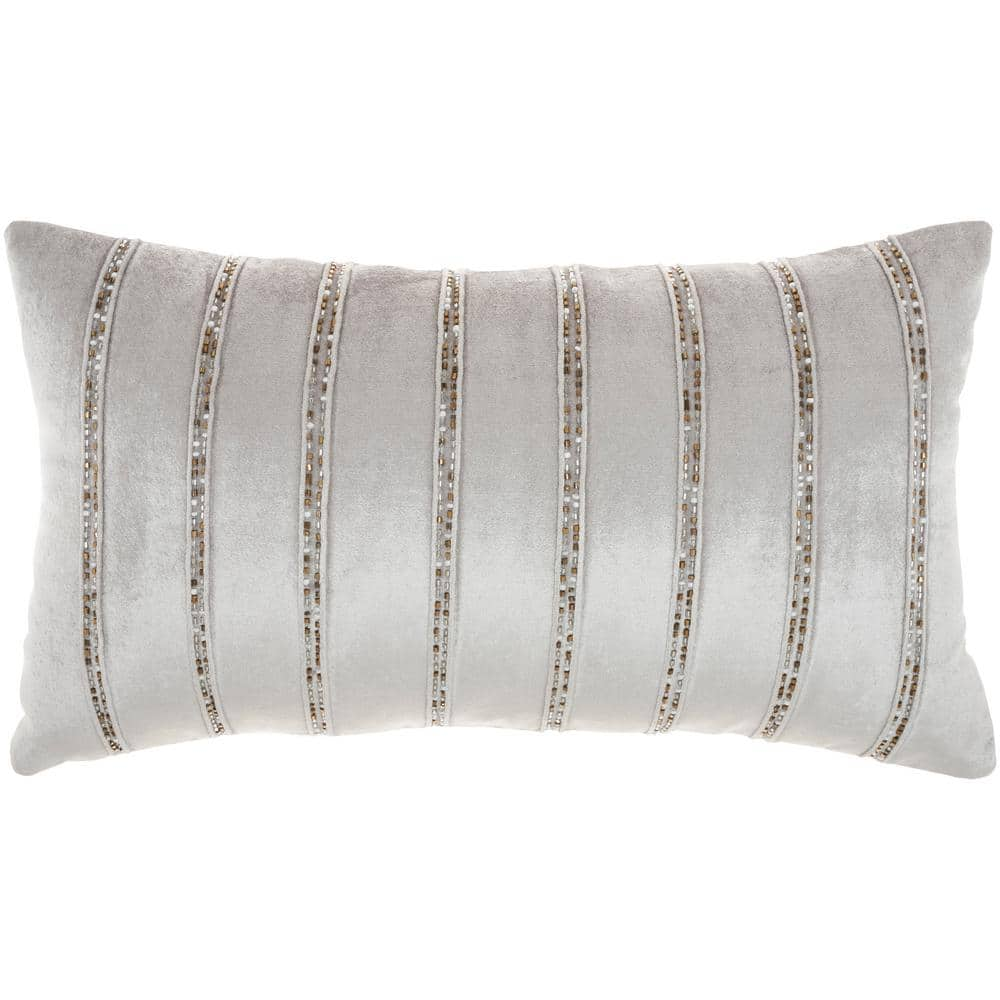 Mina Victory Sofia Light Gray Striped 21 in. x 12 in. Rectangle Throw Pillow