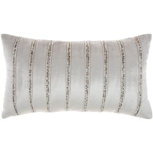 Sofia Light Gray Striped 21 in. x 12 in. Rectangle Throw Pillow
