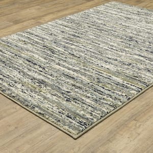 Sienna Blue/Green 2 ft. x 8 ft. Industrial Abstract Distressed Striped Polypropylene Indoor Runner Area Rug