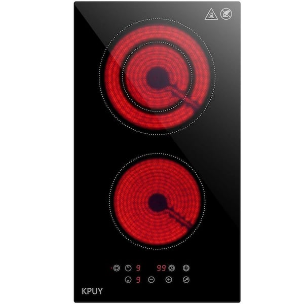 CASAINC 12 in. 2-Elements Radiant Electric Cooktop in Black With Touch Control, 9-Power Levels, Timer and Safety Lock