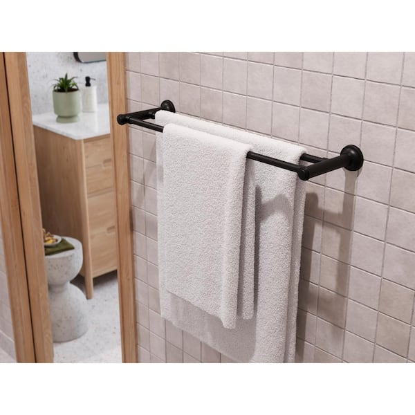 Briscoe 24 in. Wall Mounted Double Towel Bar in Spot Defense Matte Black
