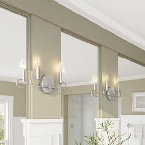 Summit 14 in. 2-Light Brushed Nickel Modern Traditional Vanity with Candelabra-Style Curves