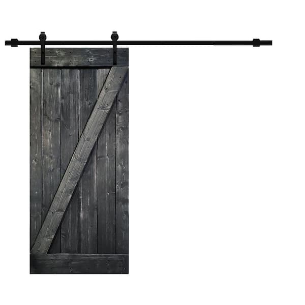 CALHOME Z Series 24 in. x 84 in. Metallic Gray Knotty Pine Wood Interior Sliding Barn Door with Hardware Kit