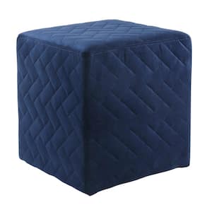 Duke Navy Upholstered Velvet Square Quilted Cube Ottoman