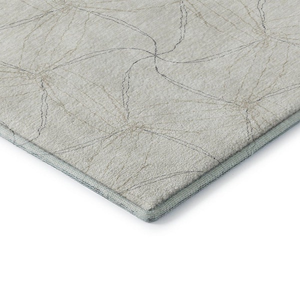 Mayfield Premium Machine Washable Abstract AMF968 Ivory 8 ft. x 8 ft. Round Rug