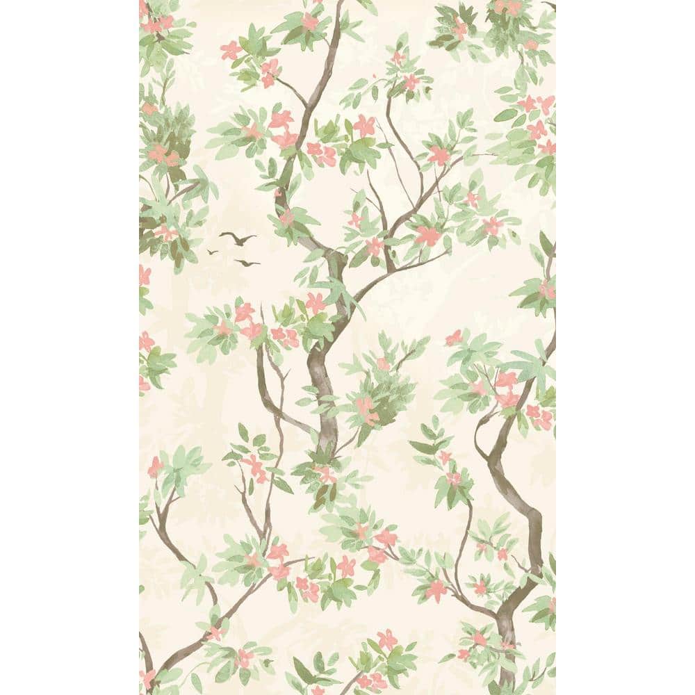 Cream and Pink Textured Non-Woven Tropical Wallpaper Roll