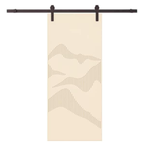 CALHOME 42 in. x 96 in. Beige Painted Composite MDF Paneled Interior Sliding Barn Door with Hardware Kit