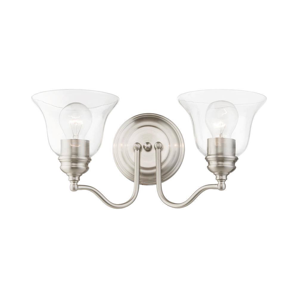 Moreland Brushed Nickel 2-Light Vanity Sconce with Hand Blown Clear Glass