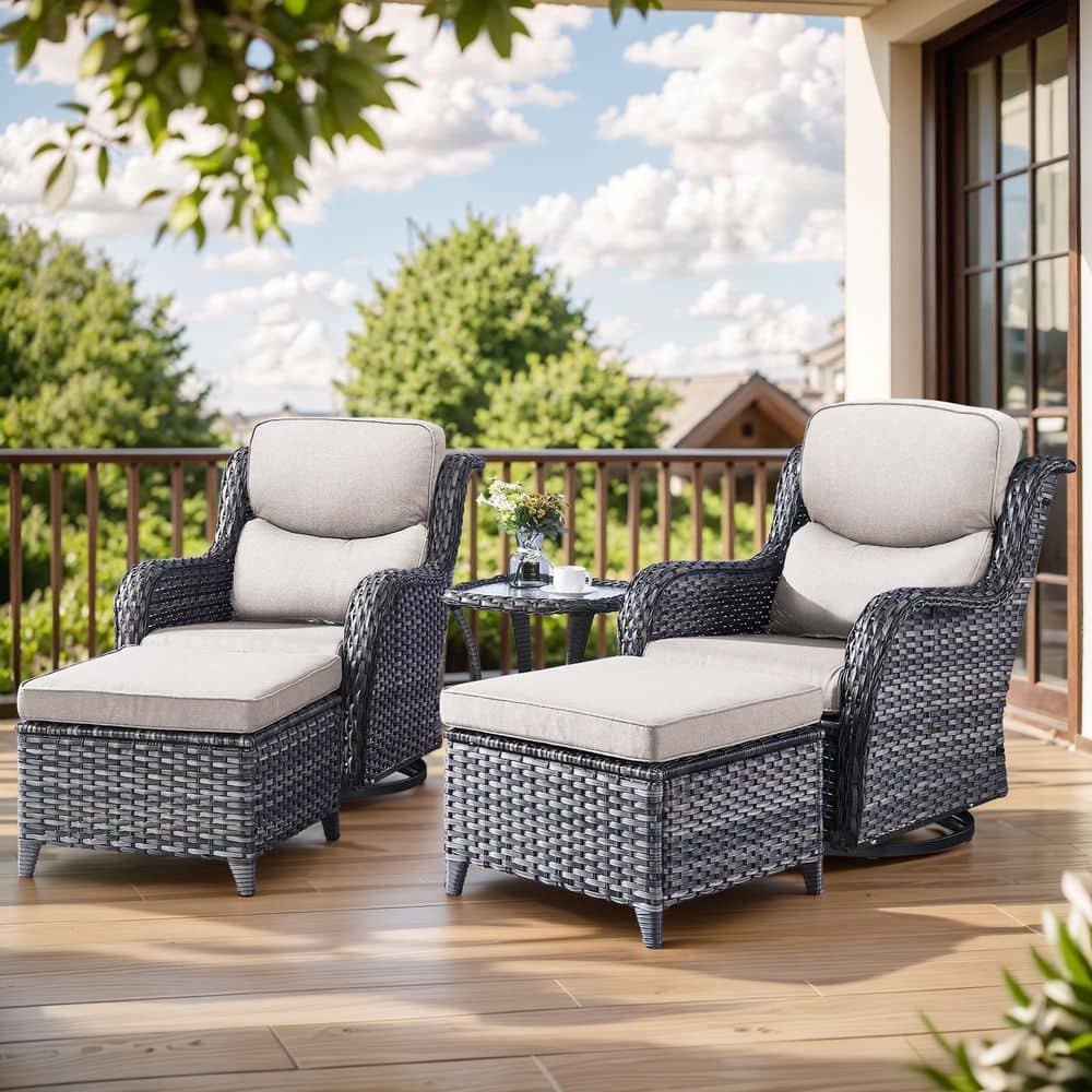 Carolina Patio Swivel Chair Gray 5-Piece Wicker Outdoor Ottoman with 5 in. thick Beige Cushions price history on PriceWatchPro