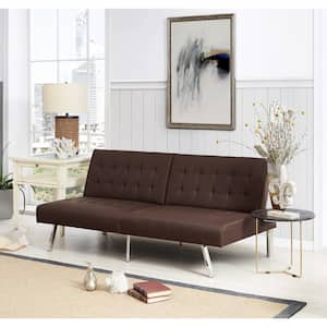 HOMESTOCK Espresso, Linen Tufted Split Back Futon Sofa Bed, Couch Bed ...