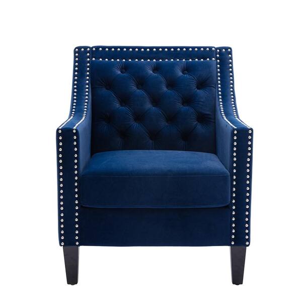 Navy Blue Velvet Fabric Accent Arm, Blue Velvet Chairs Living Room