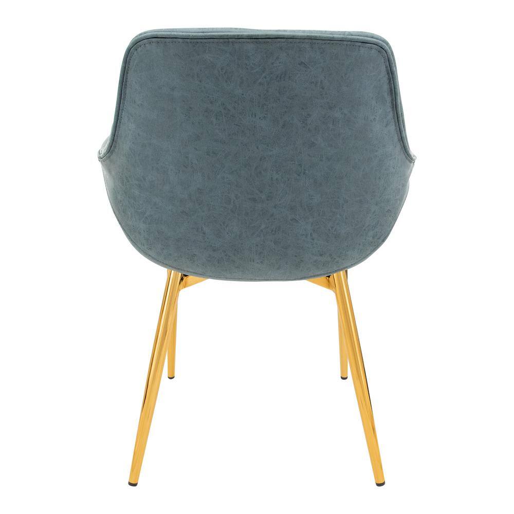Peacock Blue Faux Leather Armchair with Gold Metal Legs