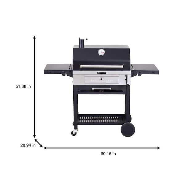 KitchenAid Cart Style Charcoal Grill in Black with Foldable Side Shelves 810 0021 The Home Depot