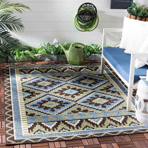 Veranda Green/Chocolate Doormat 3 ft. x 5 ft. Border Indoor/Outdoor Patio Area Rug