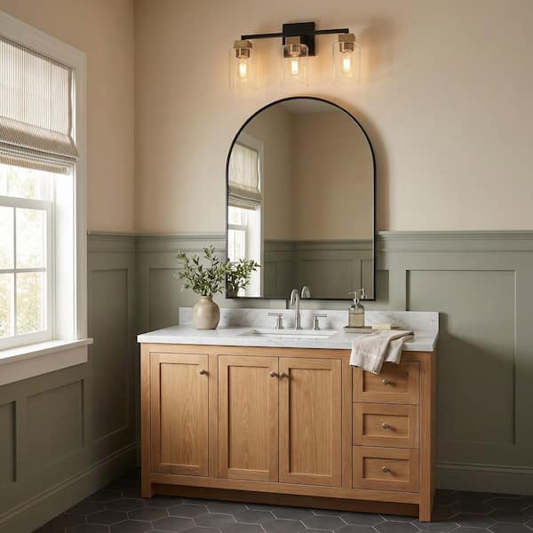 18 in. 3-Light Brass Bathroom Vanity Light for Mirrors, Clear Glass Black Bath Lighting, Modern Indoor Wall Sconce
