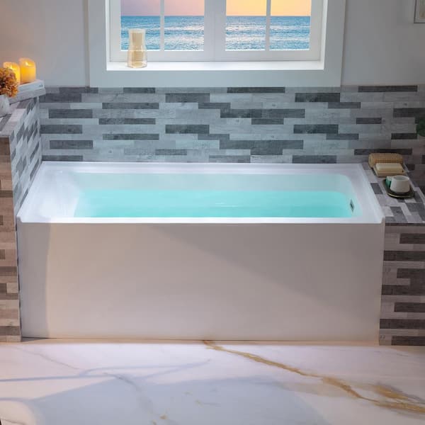 60 in. x 30 in. Soaking Bathtub with Right Drain in White/Brushed Nickel