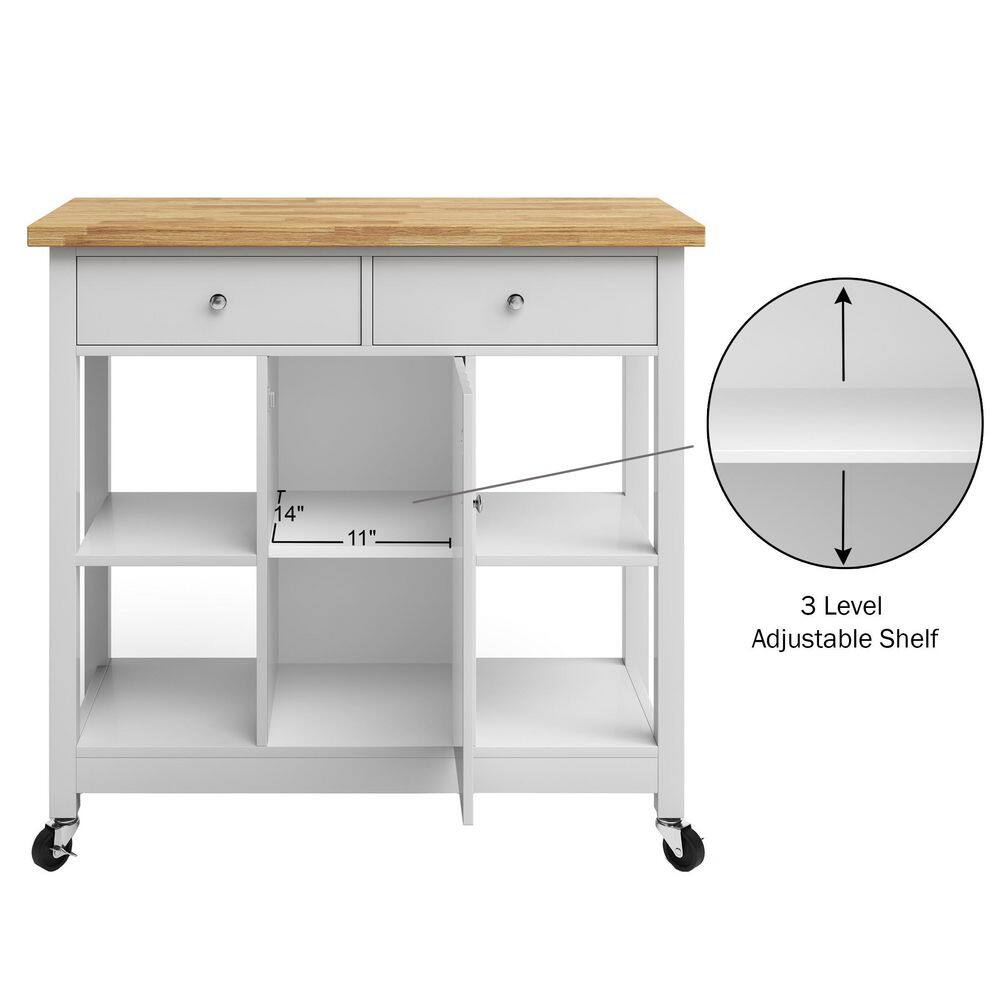 White Wood Butcher Block Kitchen Cart with Storage