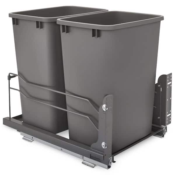 Gray Double Pull Out Trash Can 35 qt. with Soft-Close