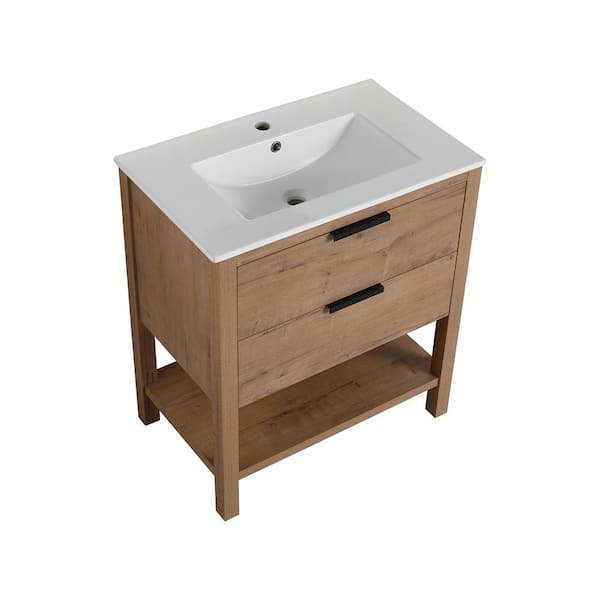 Satico 30.00 in. W x 18.30 in. D x 33.75 in. H Freestanding Bath Vanity in Imitative Oak with White Ceramic Top