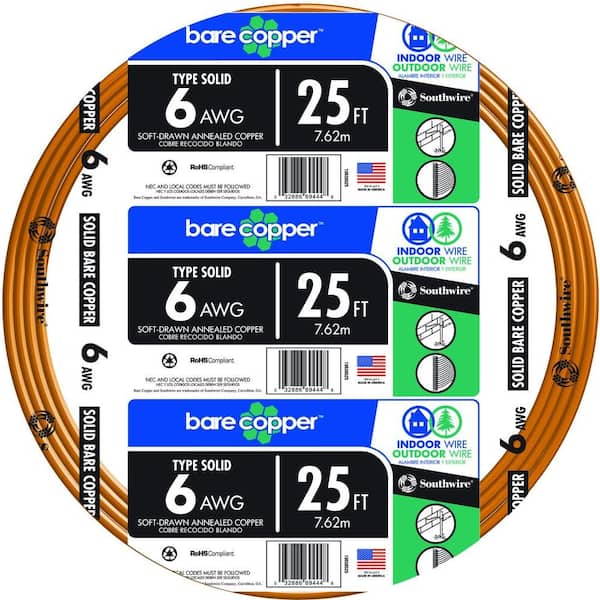 Southwire 25 ft. 6-Gauge Solid SD Bare Copper Grounding Wire