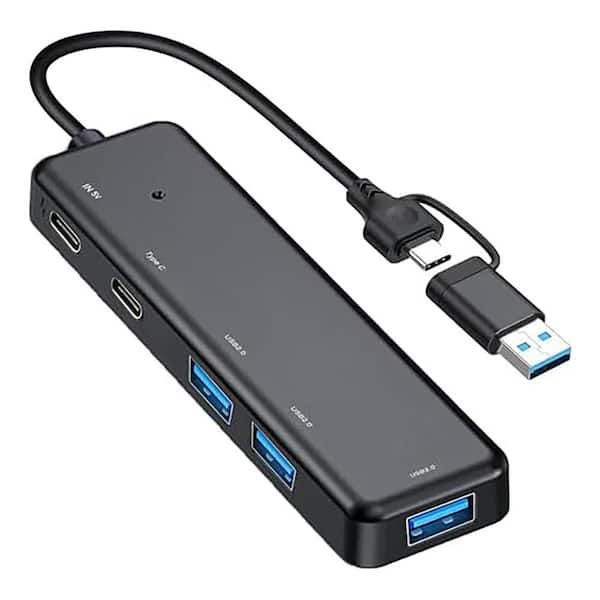 Lukyamzn USB 3.0 Hub 5 in 1 Multiport USB C Adapter with Dual Ports for PC MacBook PS4/5 SSD Wide Compatibility