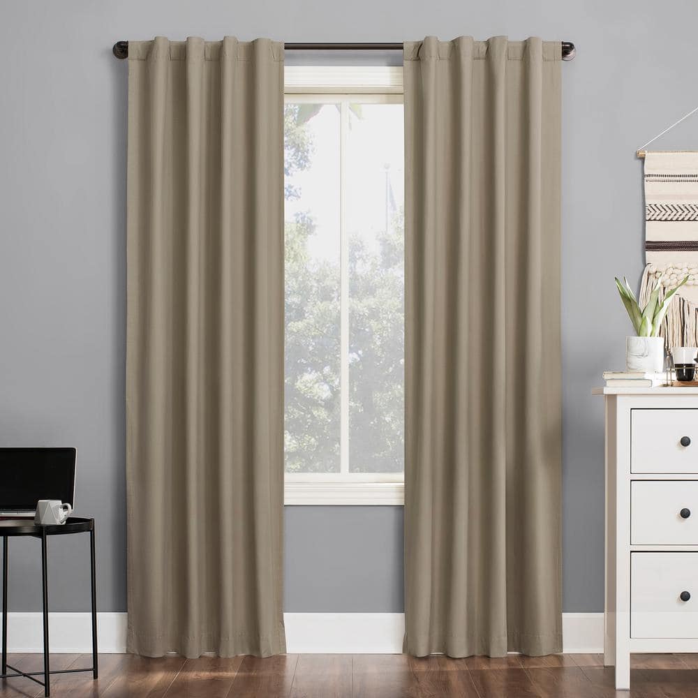 Sun Zero Cyrus 40"W x 84"L Stone Thermal 100% Blackout Back Tab Curtain