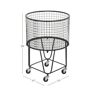 25 in. Black Deep Set Rolling Mesh Laundry Basket Storage Cart