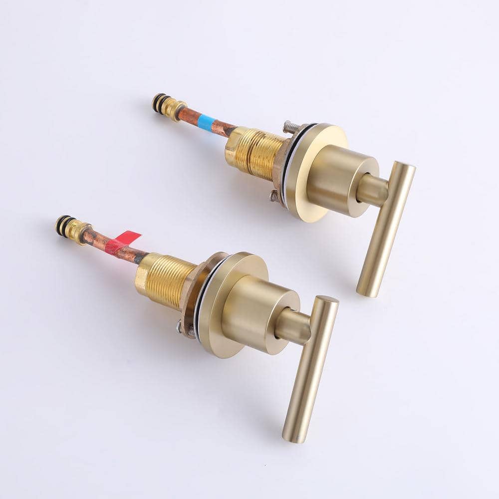 Brushed Gold Brass Double Handle Widespread Bathroom Faucet