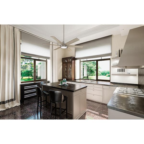 Warrant 60 in. Integrated LED Indoor Brushed Nickel Ceiling Fan with Light and Wall Switch