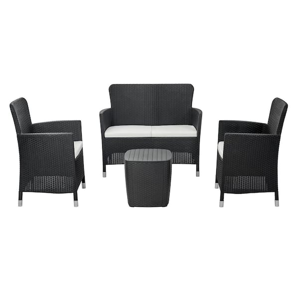 MQ Capri 4-Piece Plastic Patio Conversation Set in Grey with White Cushions