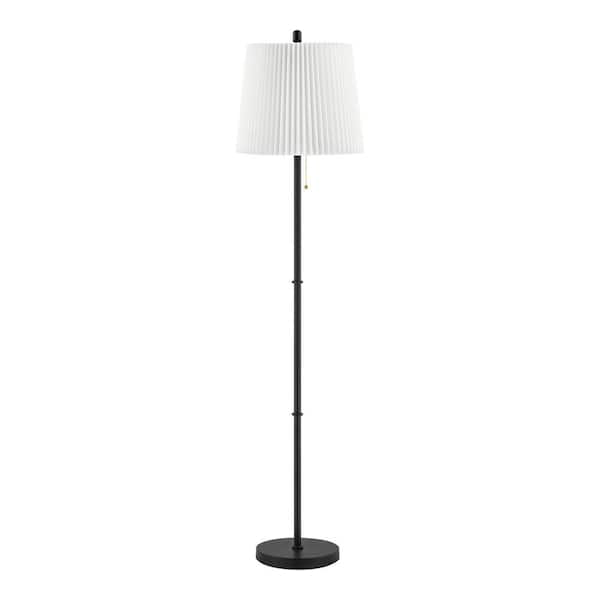 Yuri 60 in. Steel Matte Black Standard Indoor Floor Lamp with White Fabric Shade