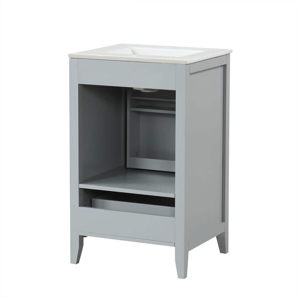 Gray MDF Freestanding Bathroom Vanity with White Ceramic Sink