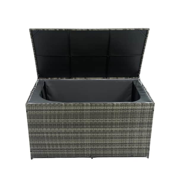 Unbranded Outdoor Storage Box, 200 Gal. Lockable Rattan Deck Box with Waterproof Roof and Metal Frame