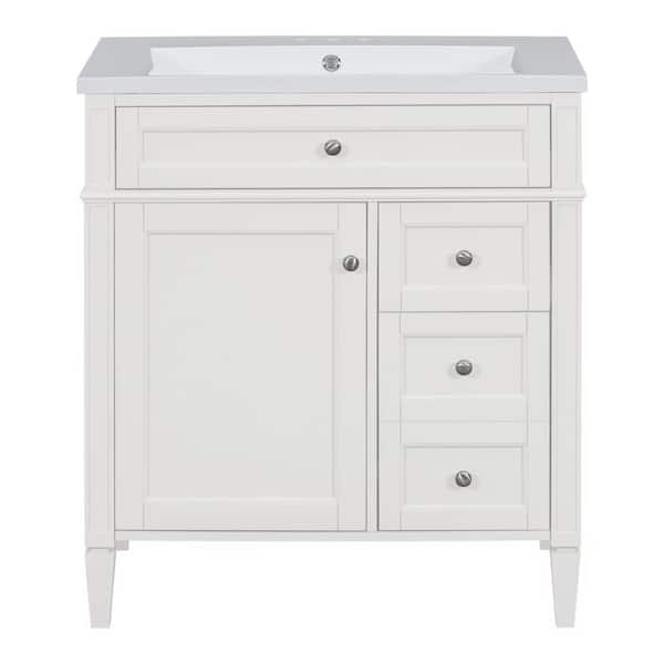 Boosicavelly 30 in. W x 18 in. D x 33 in. H Single Sink Freestanding Bath Vanity in White with White Ceramic Top