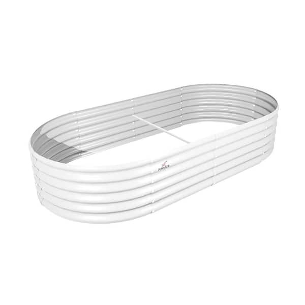 6 x 2 x 1.5 ft White Oval Round Metal Raised Garden Beds for Planting Vegetables Flowers Herb