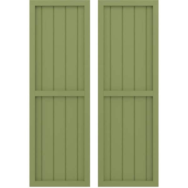 Ekena Millwork 17-1/2-in W x 34-in H Americraft 5 Board Exterior Real Wood Two Equal Panel Framed Board and Batten Shutters Moss Green