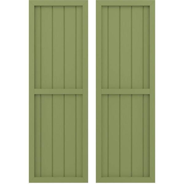 Ekena Millwork 17-1/2-in W x 57-in H Americraft 5 Board Exterior Real Wood Two Equal Panel Framed Board and Batten Shutters Moss Green