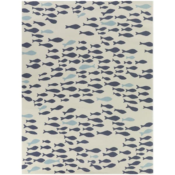 School of Fish Cream 5' 3" x 7' Novelty Area Rug