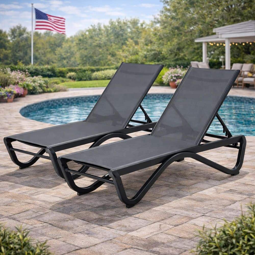 KOZYARD 2 Pack Sturdy Aluminum Outdoor Chaise Lounge-Adjustable