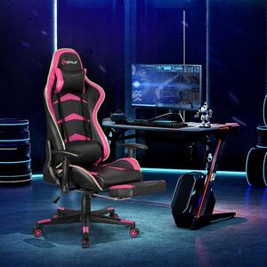 Massage LED Gaming Chair, Ergonomic Black Chair,PU Racing Chair with Lumbar Support & Footrest, in Pink
