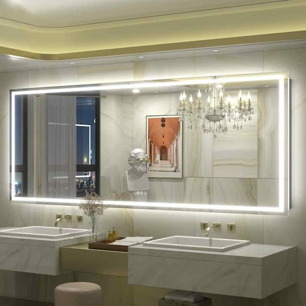Apmir 84 in. W x 32 in. H Rectangular Frameless Front & Back LED Lighted Anti-Fog Tempered Glass Wall Bathroom Vanity Mirror