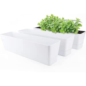 16 in. x 3.8 in. L Plastic Planters, 3-Pieces Herb Planters w/Tray, Indoor Succulent Cactus Flowers Rectangle Pots