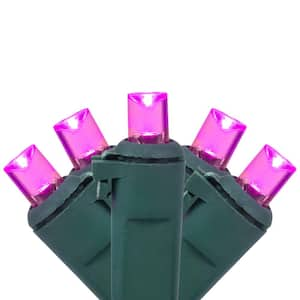 Set of 50 Pink LED Wide Angle Christmas Lights - Green Wire