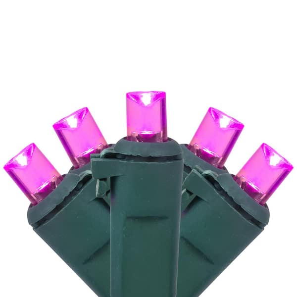 Set of 50 Pink LED Wide Angle Christmas Lights - Green Wire