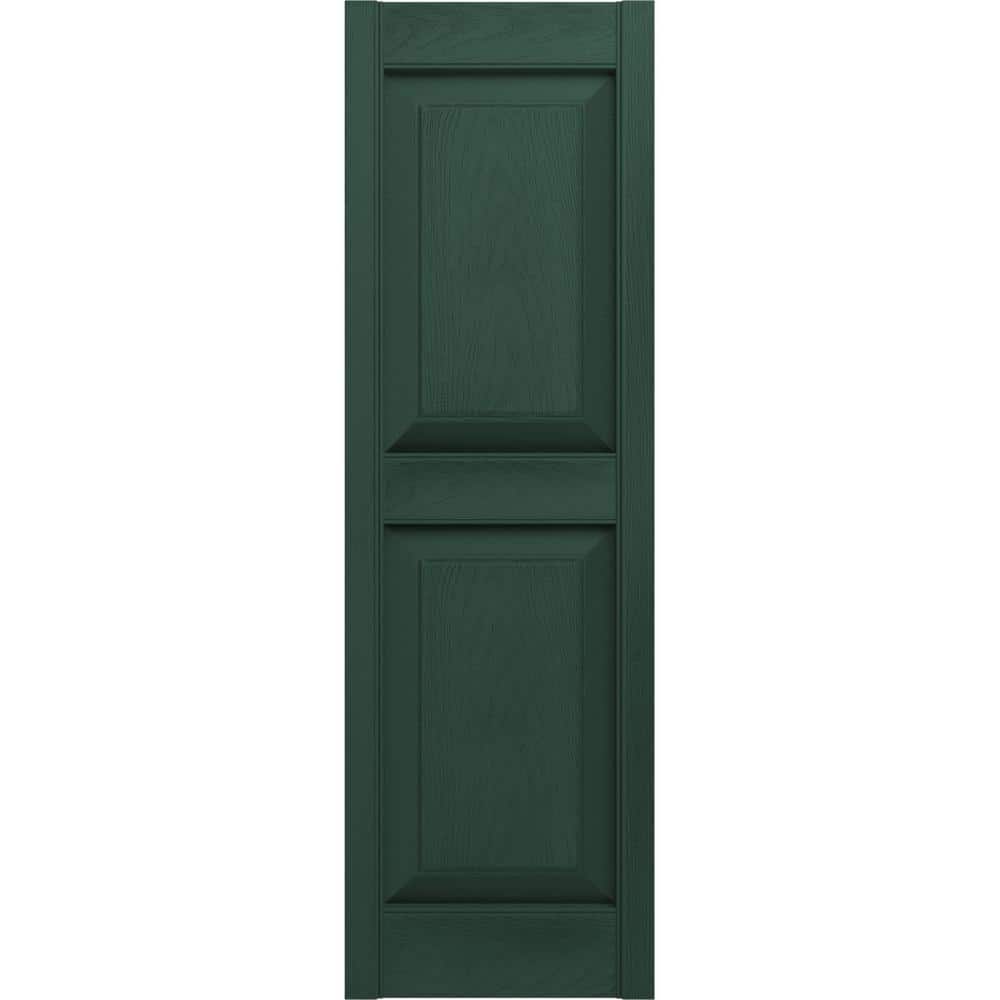 12 in. x 47 in. Raised Panel Vinyl Exterior Shutters Pair in Midnight Green