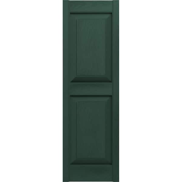 Ekena Millwork 12 in. x 31 in. Lifetime Vinyl Standard 2 Equal Raised Panel Shutters Pair Midnight Green